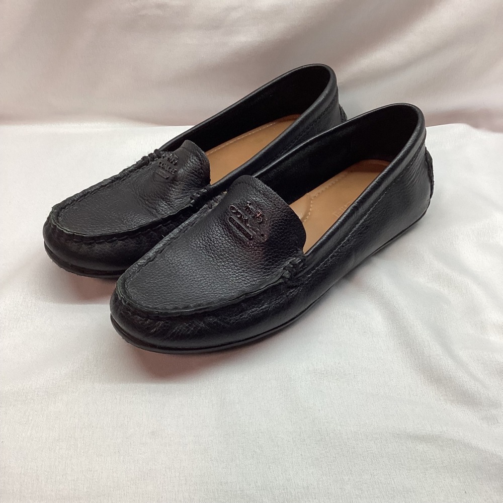 Coach Mary Lock Up Black Pebbled Leather Driving Loafers Womens 6B Causal Flaw